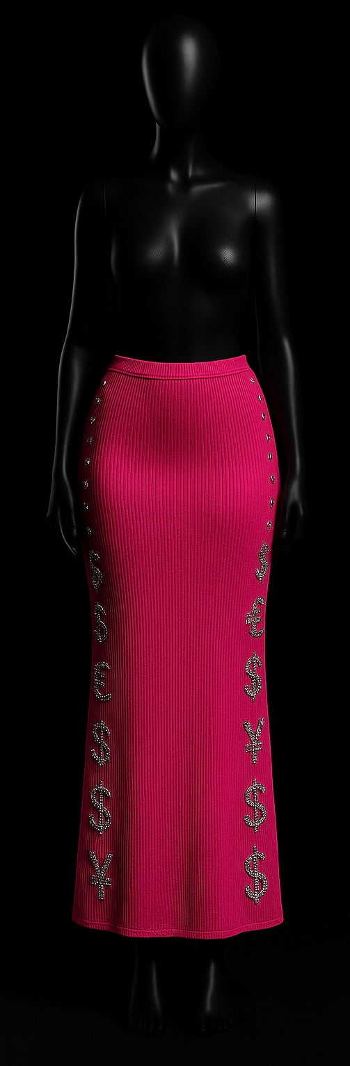 All Kind Of Benjiz "Ribbed Knit Maxi Studded Skirt"